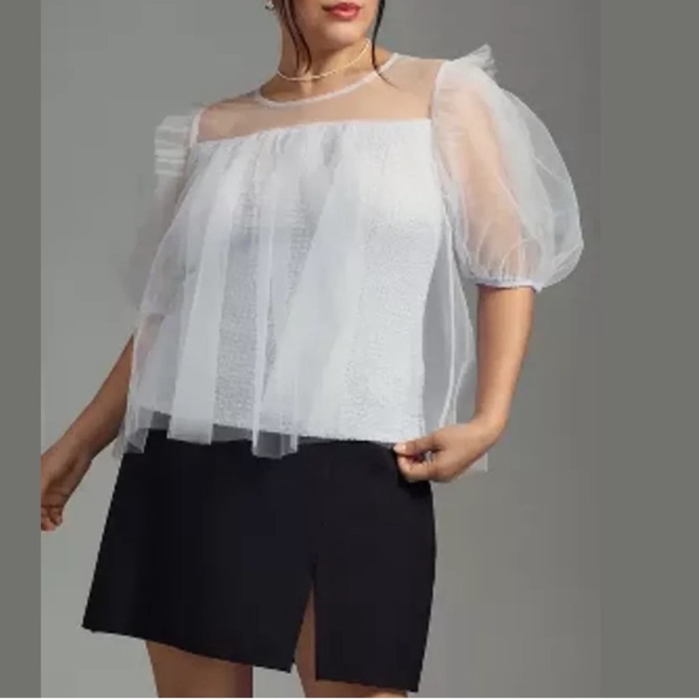 Anthro sheer baby blue blouse 1x NWT